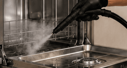 Specialist steam cleaning service removing bacteria and allergens from home surfaces in Cyprus