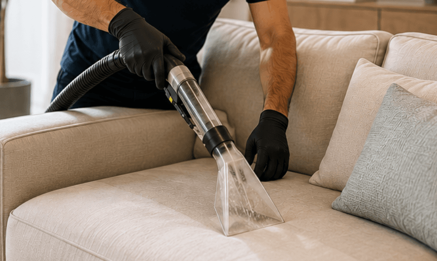 Specialist upholstery cleaning extracting dust mites and allergens from sofa fabrics in Cyprus